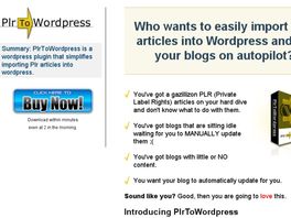 Go to: Plr To Wordpress - Two Hottest Marketing Topics - PLR + Wordpress In 1.