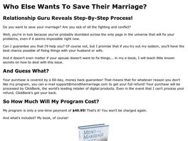 Go to: Mend The Marriage - 75% Upfront With Multiple Recurring Upsells!